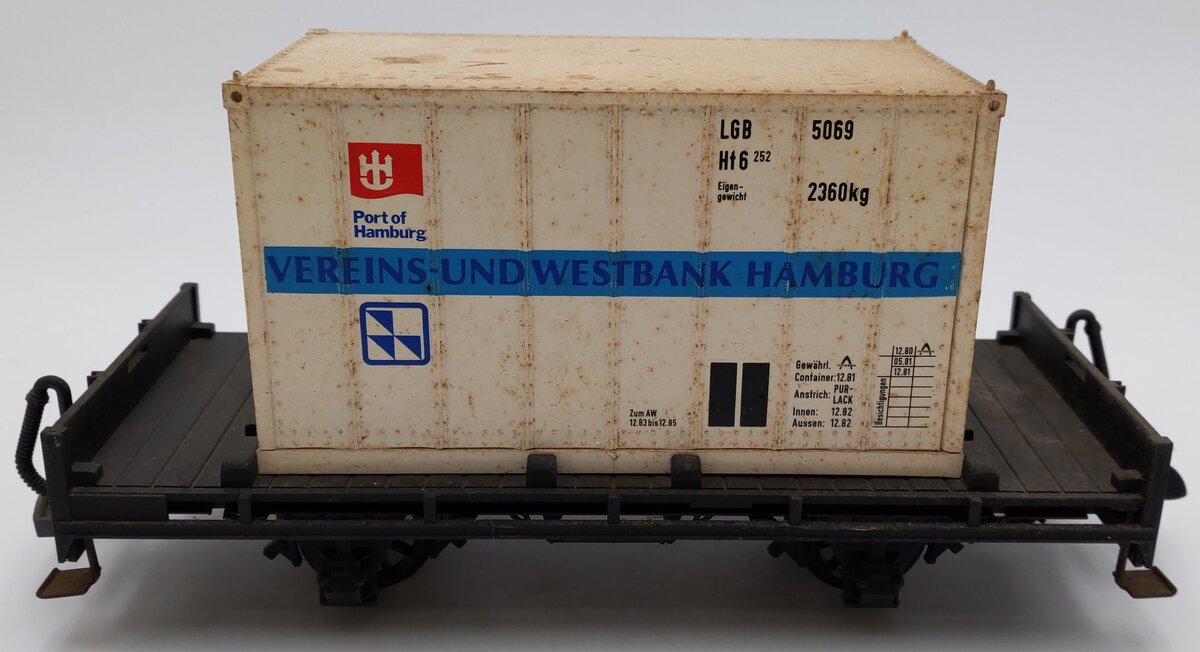 LGB 4003 G Scale Flatcar w/4069 Vereins-Und Westbank Hamburg Container VG