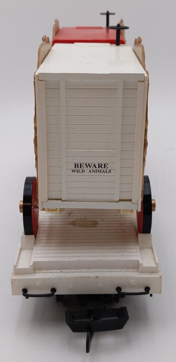 Bachmann 98372 G Emmett Kelley, JR. Circus Flatcar w/2 Animal Cages White & Red VG