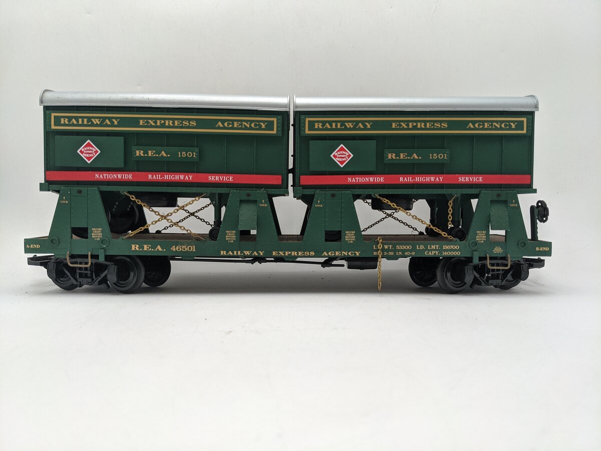 REA REA-46501 G Scale Piggyback Flat Car w/2 Trailers EX