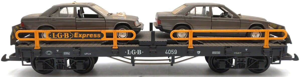 LGB 4059 G Scale Flatcar w/ 2 Mercedes Automobiles EX