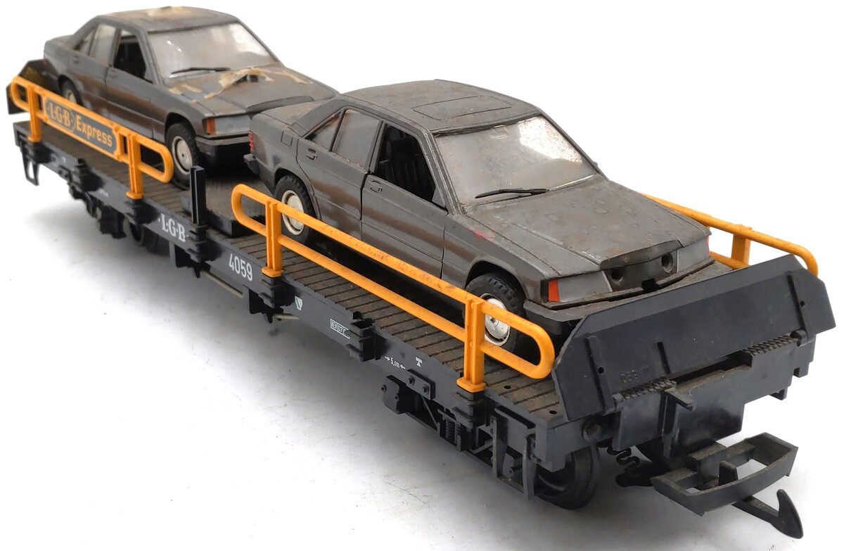 LGB 4059 G Scale Flatcar w/ 2 Mercedes Automobiles EX