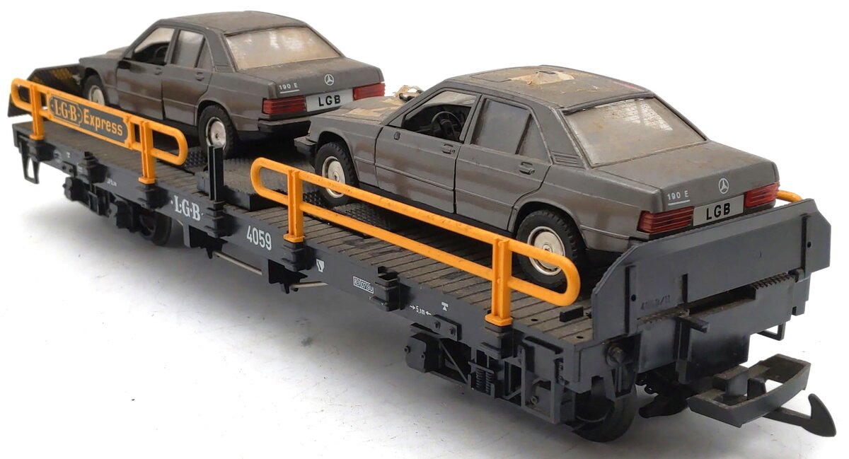 LGB 4059 G Scale Flatcar w/ 2 Mercedes Automobiles EX