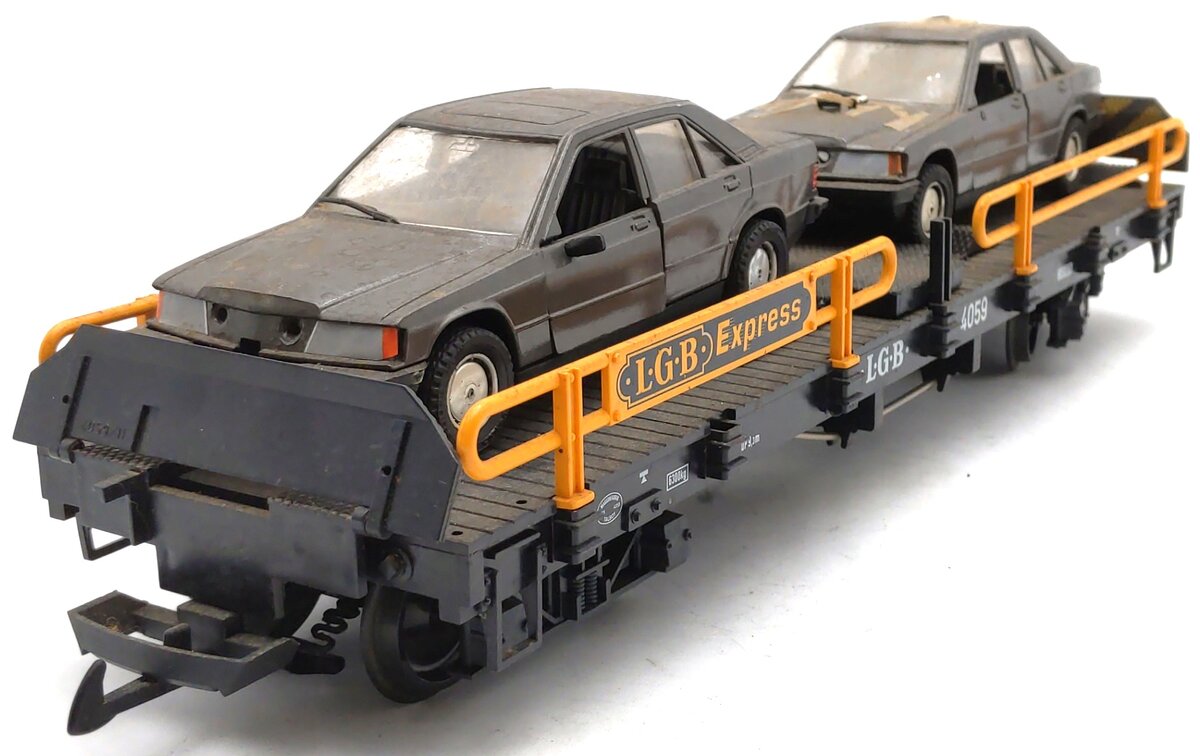 LGB 4059 G Scale Flatcar w/ 2 Mercedes Automobiles EX