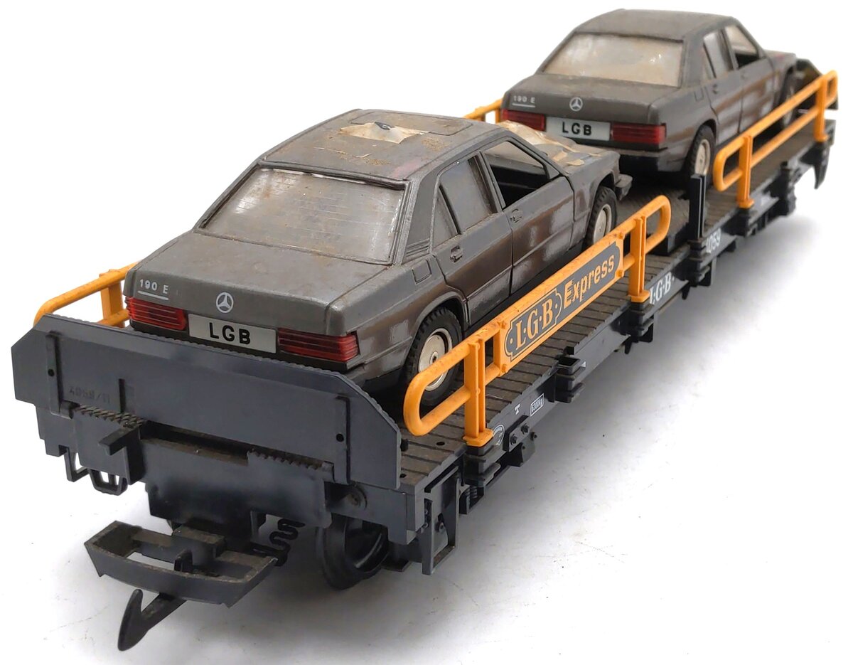 LGB 4059 G Scale Flatcar w/ 2 Mercedes Automobiles EX