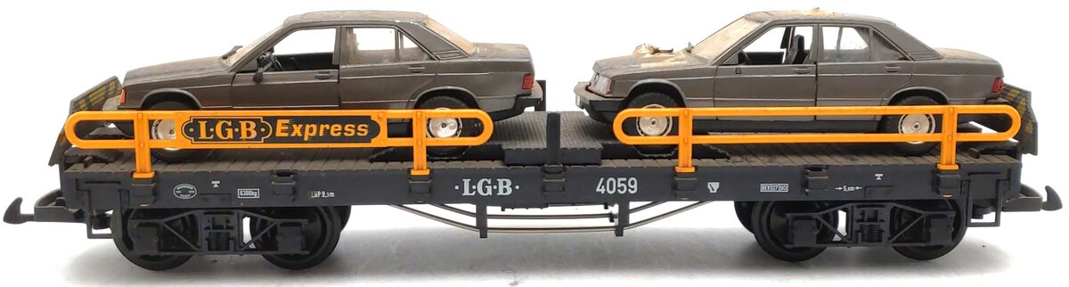 LGB 4059 G Scale Flatcar w/ 2 Mercedes Automobiles EX
