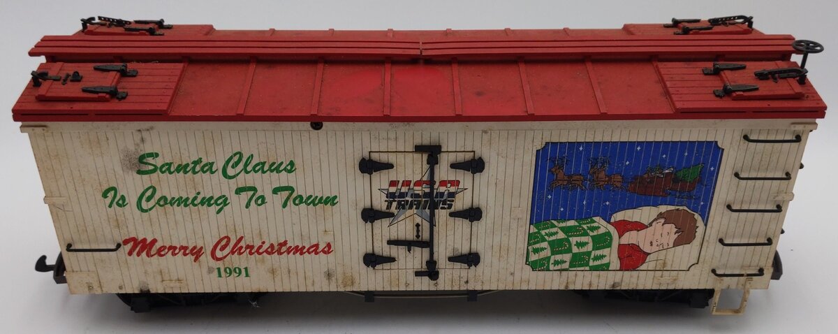 USA Trains R1300 G Scale Christmas 1991 Santa Is Coming To Town Reefer Car VG
