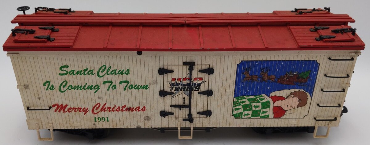 USA Trains R1300 G Scale Christmas 1991 Santa Is Coming To Town Reefer Car VG