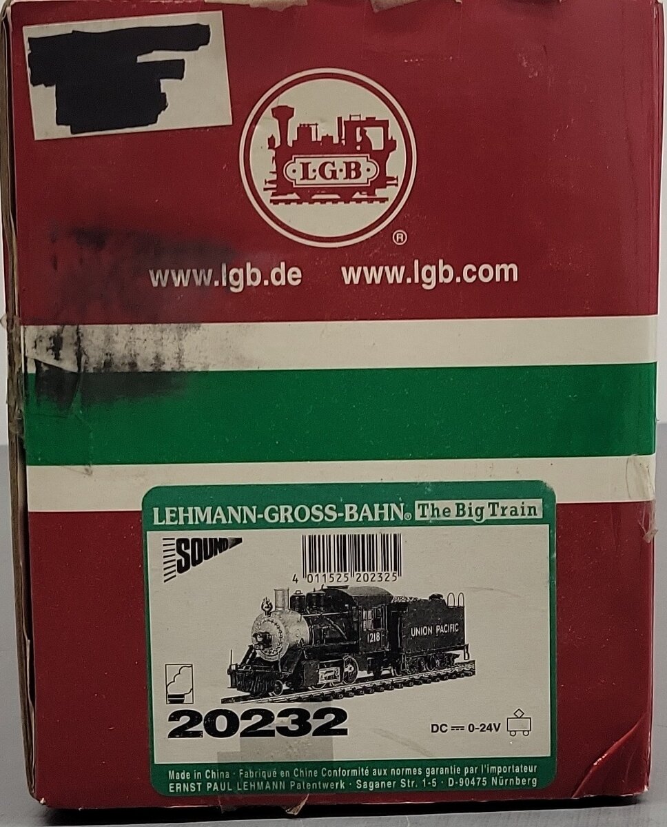 LGB 20232 G Union Pacific 2-4-0 Steam Locomotive & Tender W/Sound #1218 EX/Box