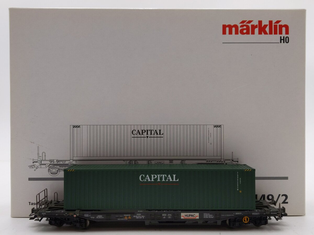 Marklin 47449/2 HO Scale SBB Deep Well Flatcar w/ Container LN/Box