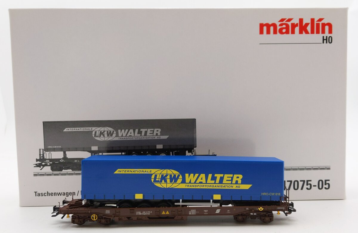 Marlin 47075-5 HO Scale Austrian Railways Deep Well Flatcar w/ Container NIB