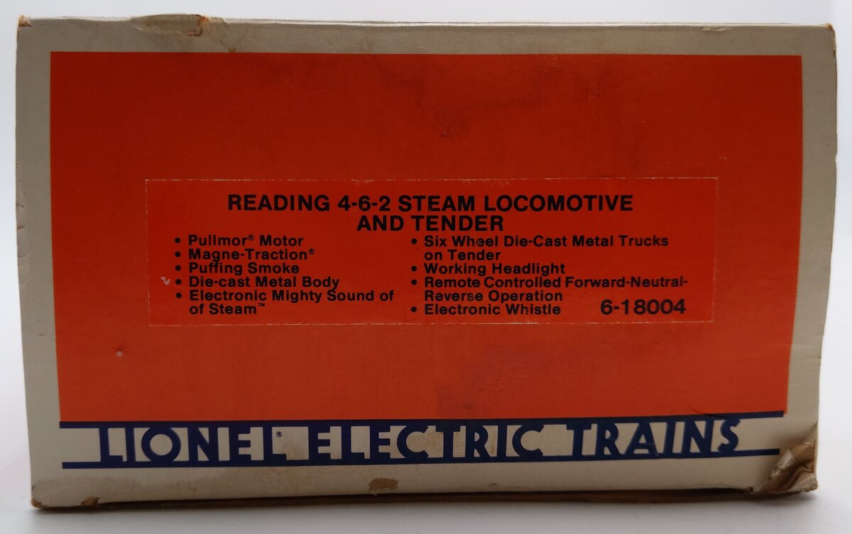 Lionel 6-18004 O Reading 4-6-2 Steam Locomotive & Tender #8004 EX/Box