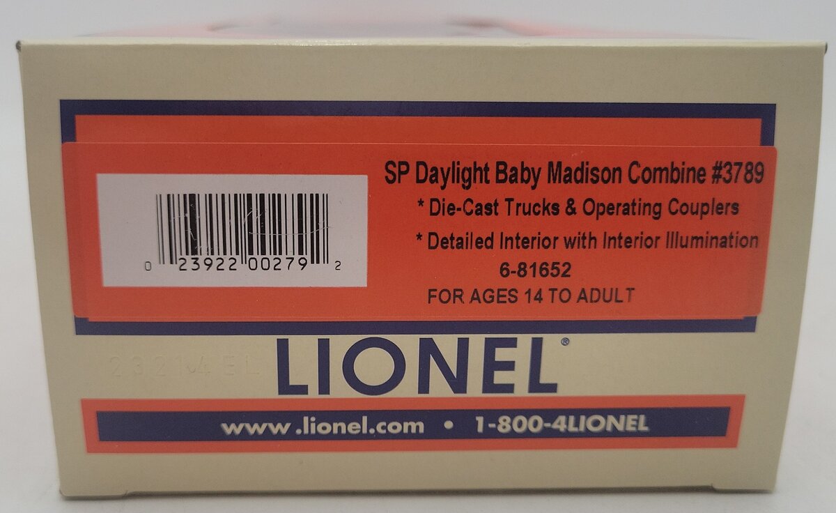 Lionel 6-81652 O Gauge Southern Pacific Daylight Baby Madison Coach #3789 EX/Box