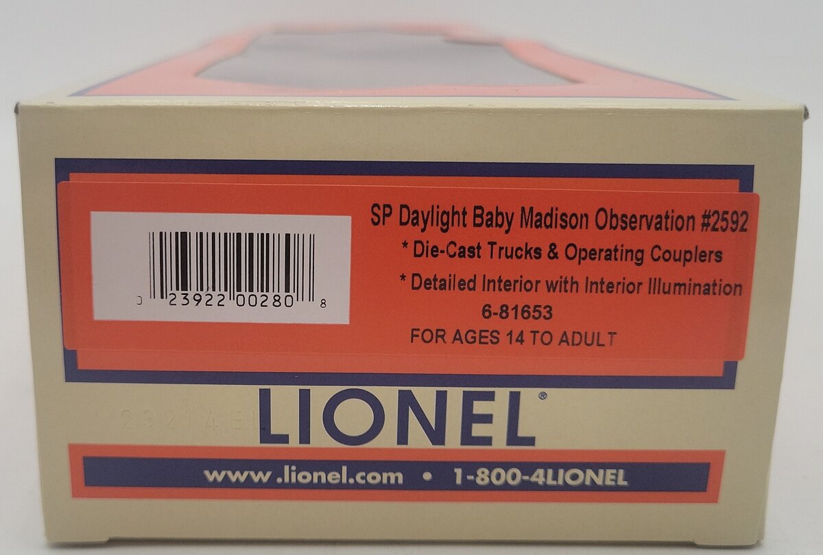 Lionel 6-81653 O Gauge Southern Pacific Passenger Car #2592 EX/Box