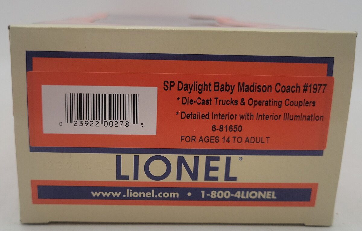 Lionel 6-81650 O Gauge Southern Pacific Passenger Car #1977 EX/Box
