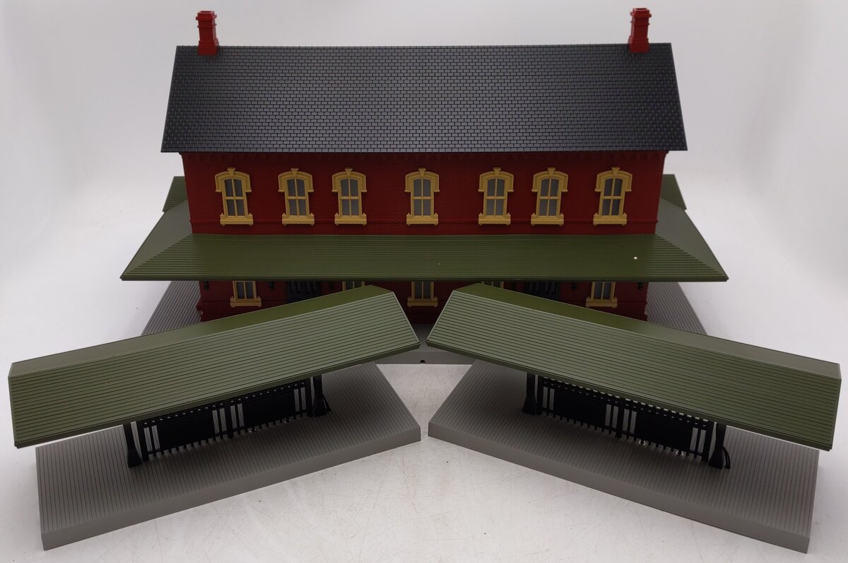 MTH 30-90094 O Dark Red Stone Passenger Station w/Dual Platforms EX/Box