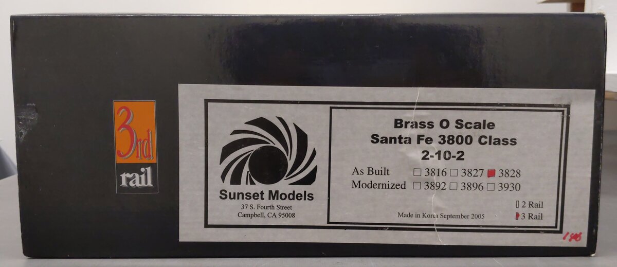 3rd Rail O BRASS Santa Fe 3800 Class 2-10-2 Steam Locomotive w/ Tender #3828-F/P EX/Box