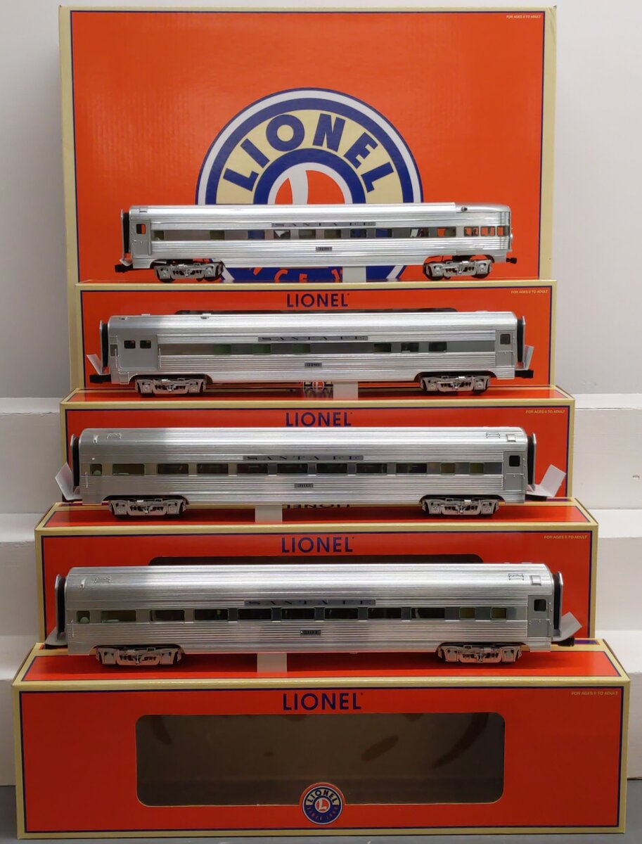 Lionel 6-29144 O Gauge Santa Fe 4-Car Aluminum Passenger Set EX/Box
