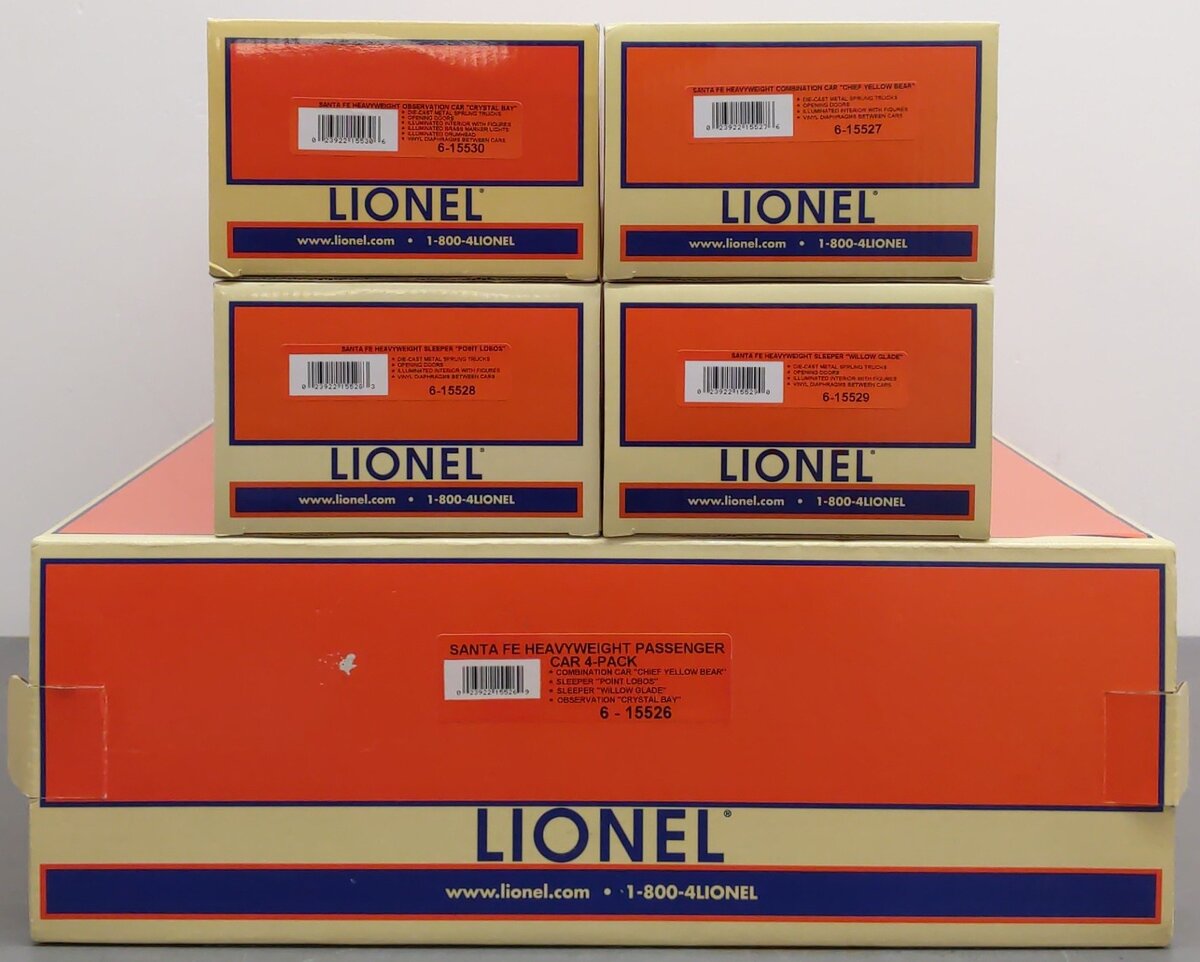 Lionel 6-15526 O Gauge Santa Fe Heavyweight Passenger Cars (Set of 4) EX/Box