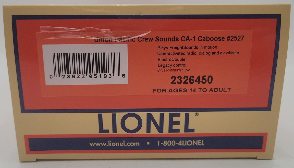Lionel 2326450 O Union Pacific Vision CA-1 Caboose #2527 LN/Box