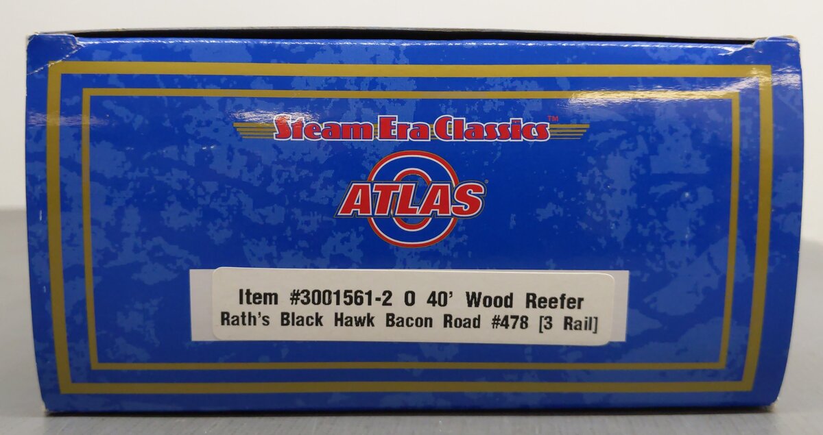 Atlas 3001561-2 O Rath's Black Hawk Bacon 40' Wood Reefer Car #478 (3-Rail) LN/Box