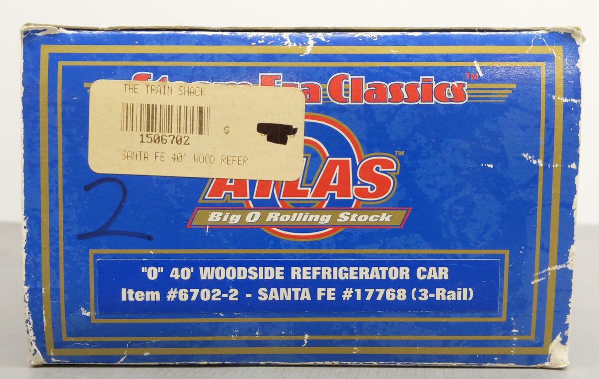Atlas 6702-2 O Gauge 3-Rail Santa Fe 40' Wood Refrigerator Car #17768 LN/Box