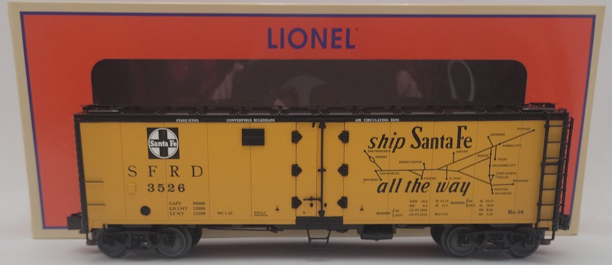 Lionel 1926120 O Gauge Santa Fe Freight Sounds Reefer #3526 EX/Box