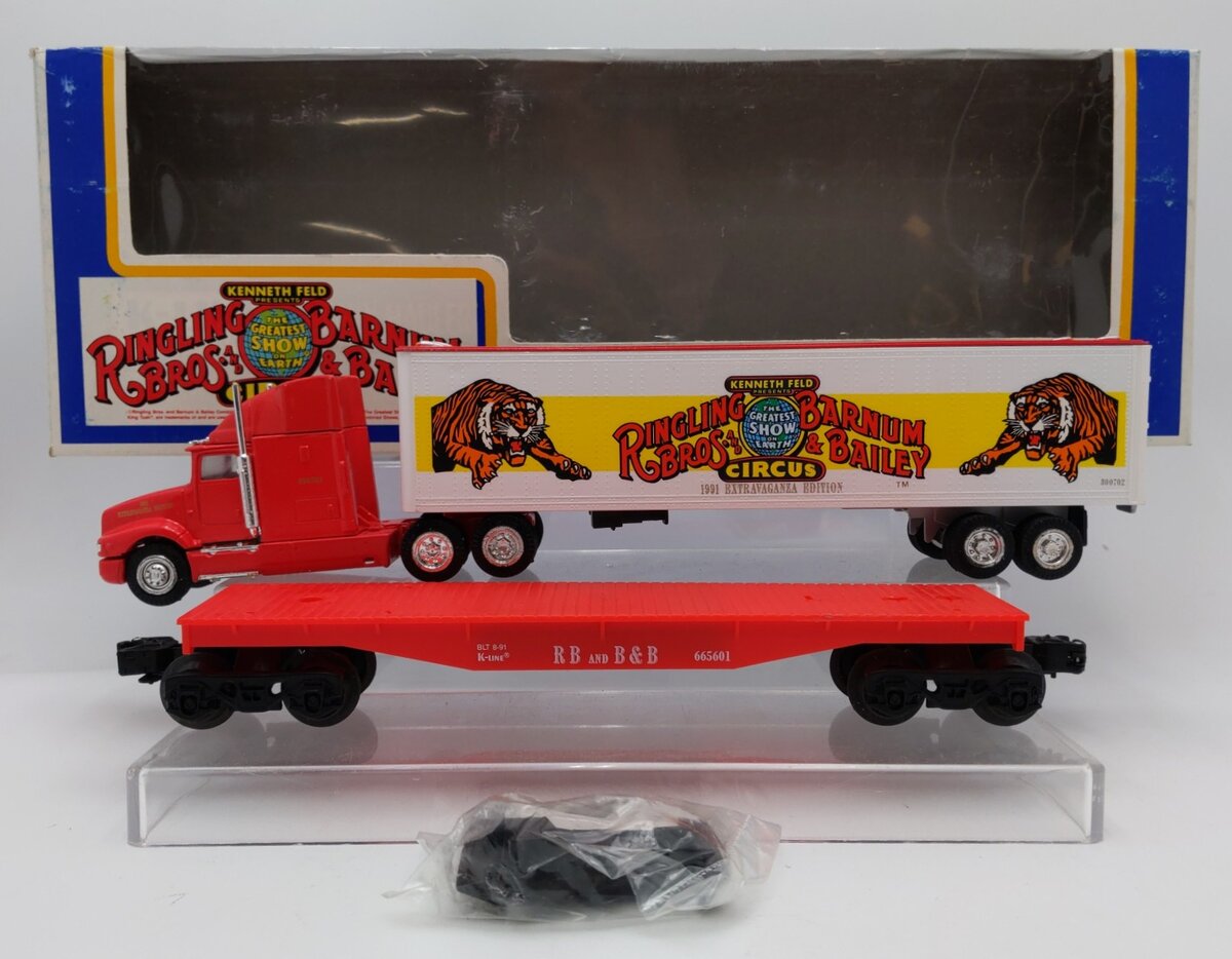 K-Line K-665601 O Ringling Bros.Tractor Trailer w/Flatcar EX/Box