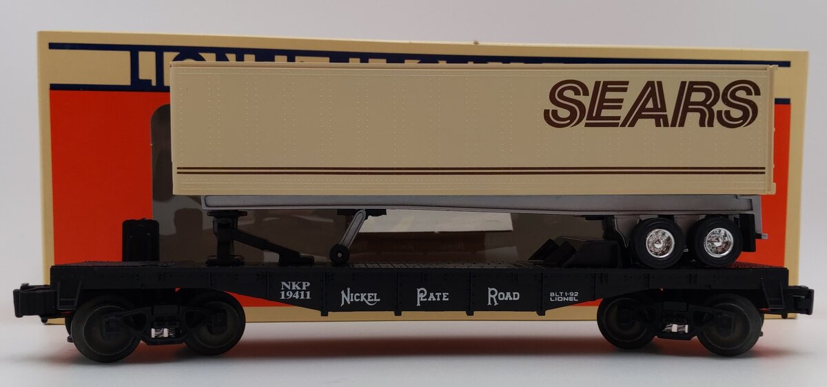 Lionel 6-19411 O Gauge Nickel Plate Road Flatcar w/Sears Trailer LN/Box