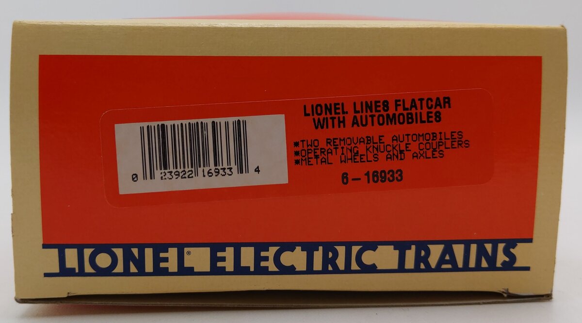Lionel 6-16933 O Gauge Lionel Lines Flatcar with 2 Automobiles LN/Box