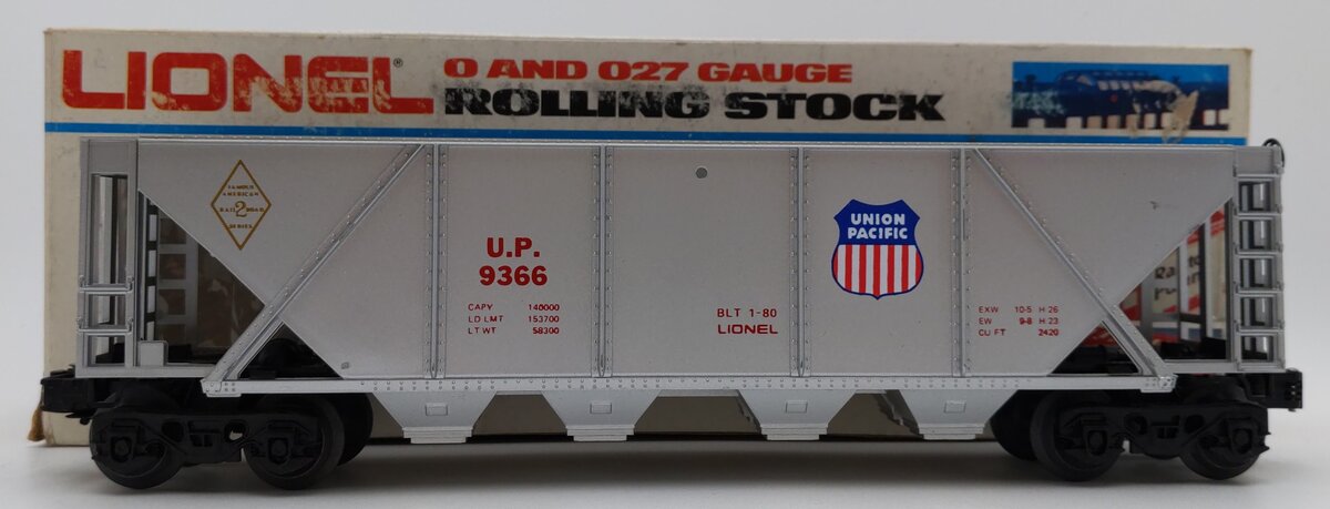 Lionel 6-9366 O Gauge Union Pacific Covered 4-Bay Hopper #9366 EX/Box