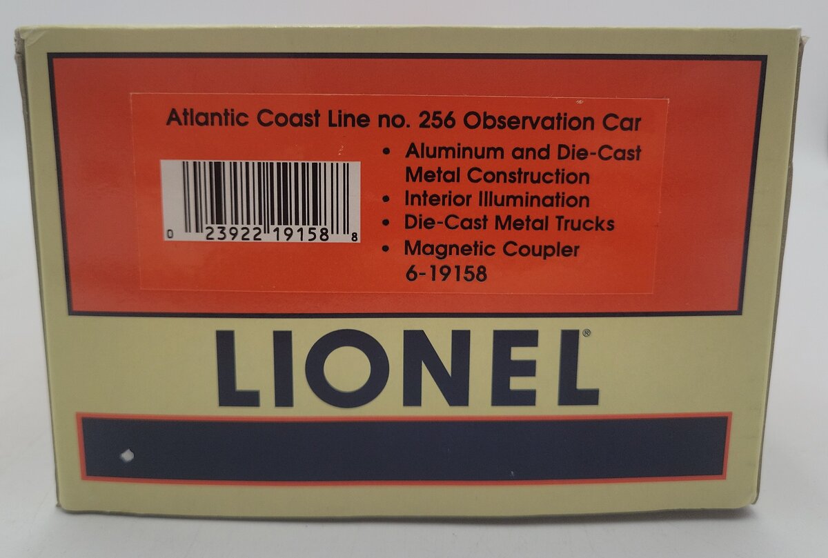 Lionel 6-19158 O Gauge Atlantic Coast Line Aluminum Observation Car #256 EX/Box