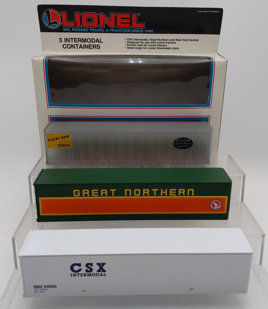 Lionel 6-12826 O CSX/Great Northern/New York Central Intermodal 3-Container Pack LN/Box