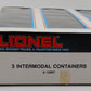 Lionel 6-12907 O Gauge Intermodal Containers (Set of 3) LN/Box