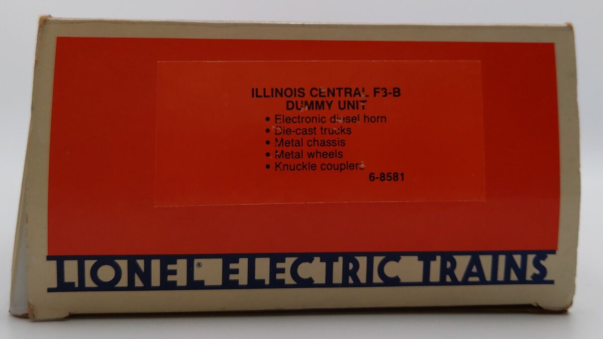 Lionel 6-8581 O Gauge Illinois Central F3 Dummy B Unit Diesel Locomotive LN/Box
