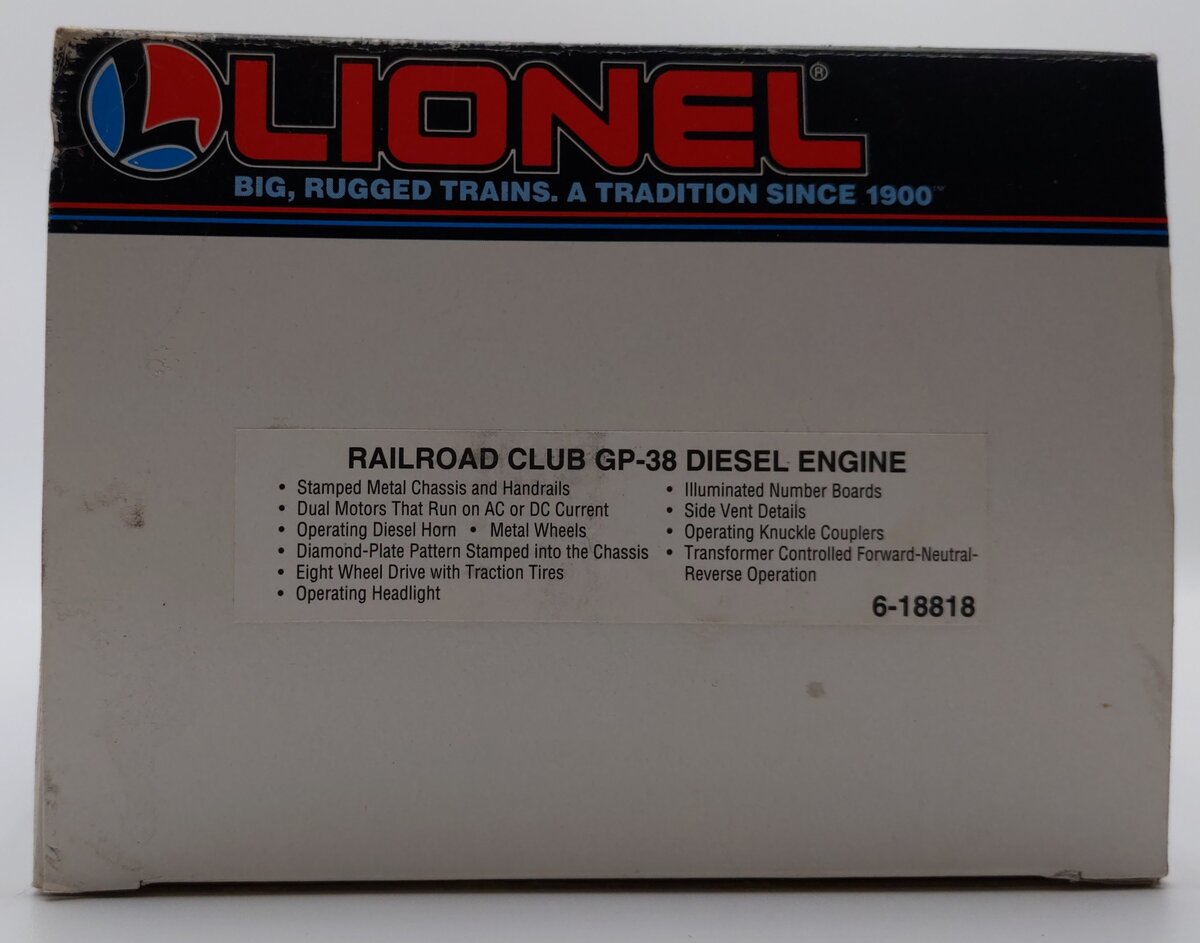 Lionel 6-18818 O Lionel Railroader Club GP-38 Diesel Locomotive w/Horn LN/Box