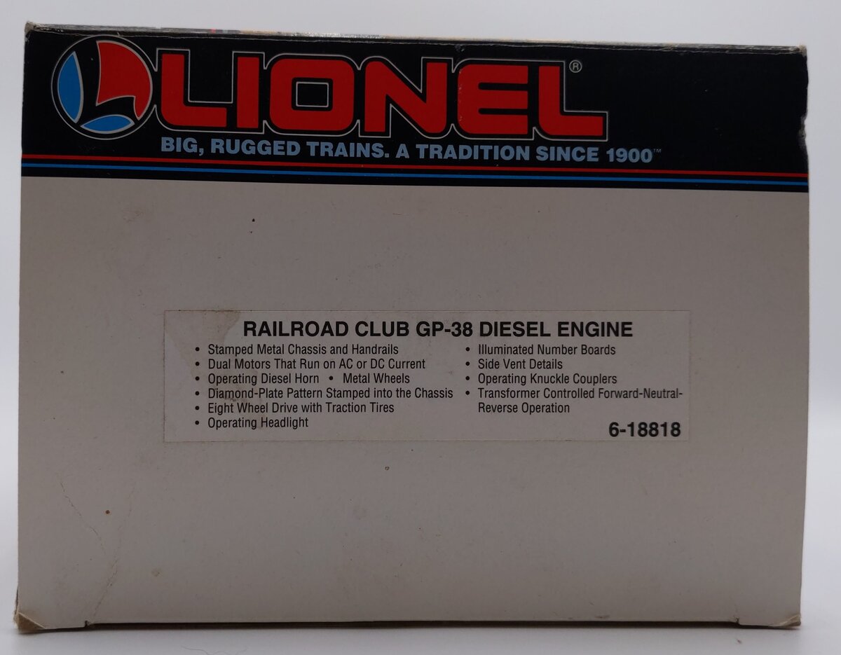 Lionel 6-18818 O Lionel Railroader Club GP-38 Diesel Locomotive w/Horn LN/Box