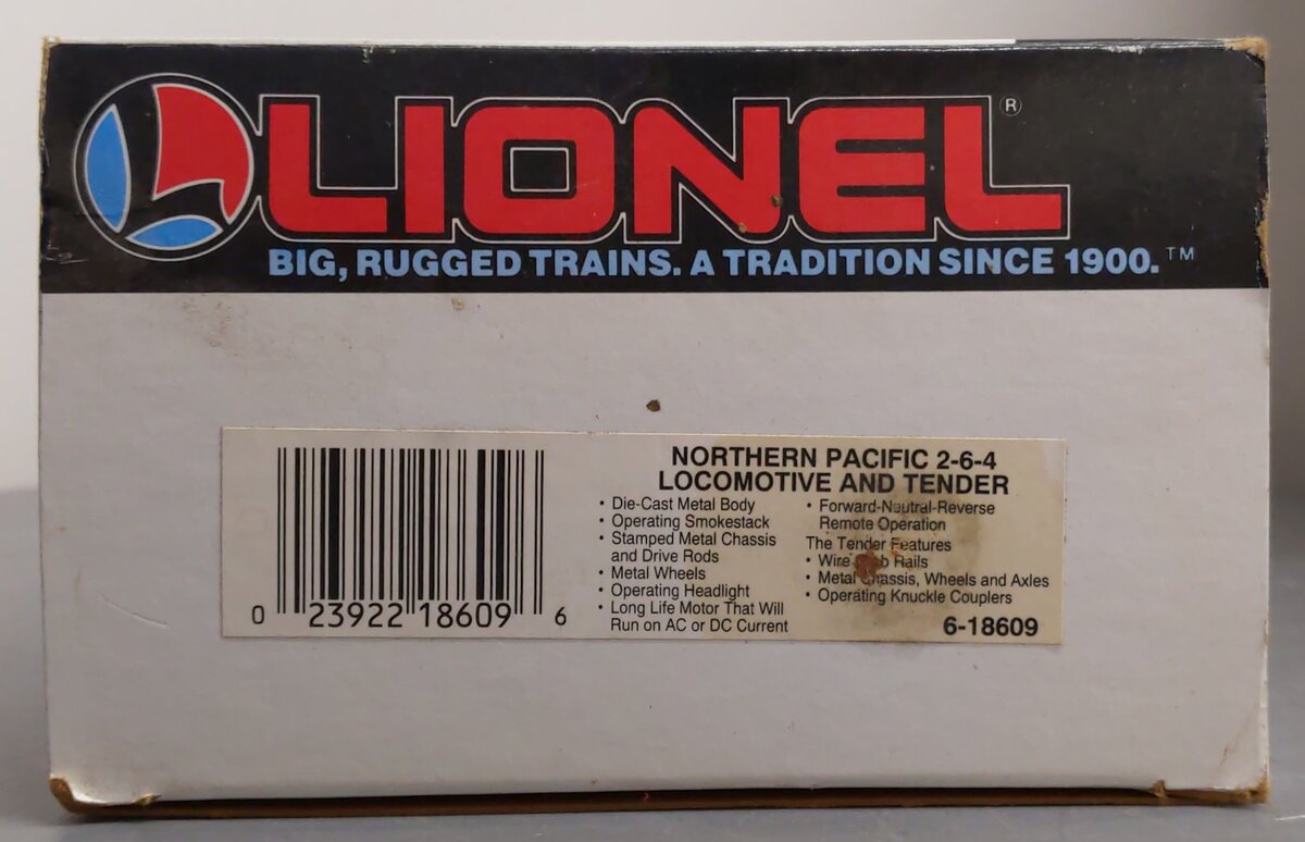 Lionel 6-18609 O Gauge Northern Pacific 2-6-4 Steam Locomotive and Tender #8609 LN/Box