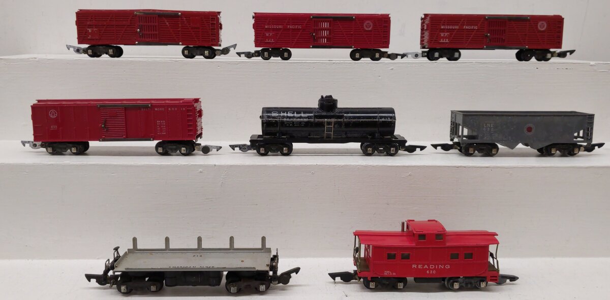 American Flyer S Gauge Freight Cars: 632, 8681, 629, 630, 633, 714 [8] VG