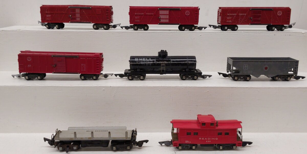 American Flyer S Gauge Freight Cars: 632, 8681, 629, 630, 633, 714 [8] VG