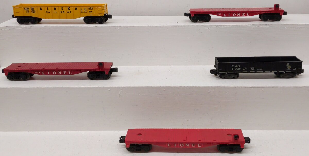 Lionel O Gauge Vintage Freight Cars; 6511-2, 24109, 6825, 6414, 616260, [5] VG