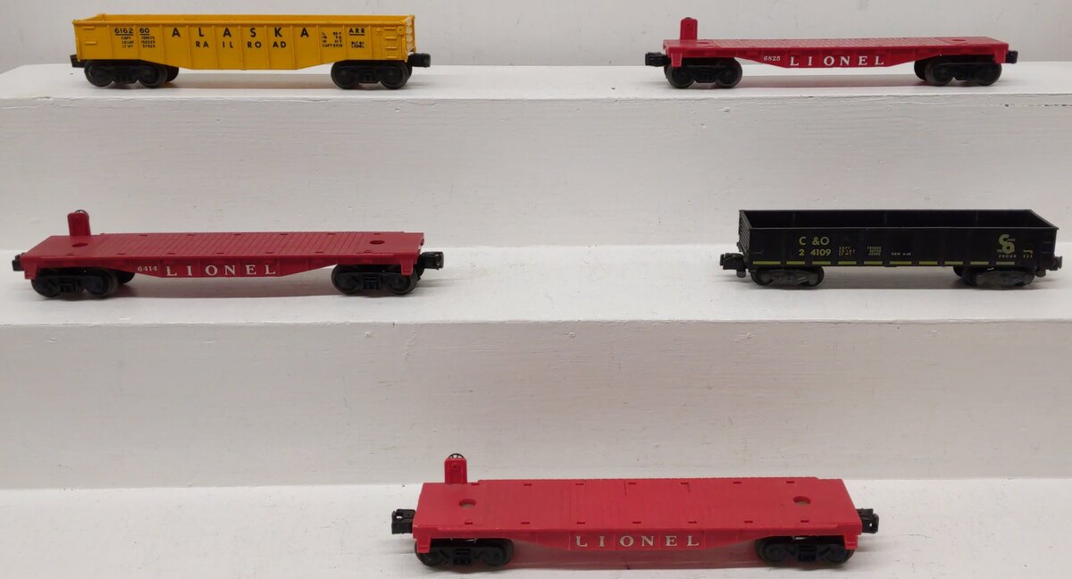 Lionel O Gauge Vintage Freight Cars; 6511-2, 24109, 6825, 6414, 616260, [5] VG
