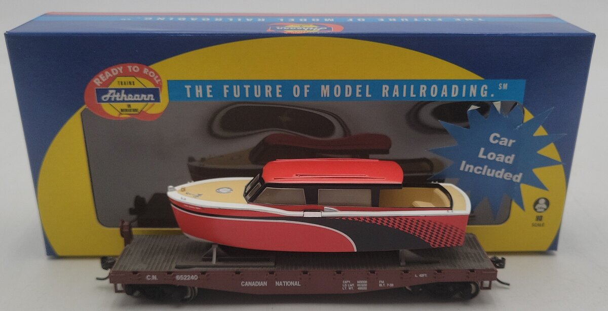 Athearn 96315 HO Canadian National 40' Flat with Boat #652240 EX/Box