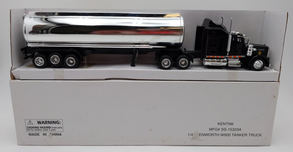 New-Ray 15323 1:43 Black Kenworth W900 Semi Truck W/Tanker Diecast EX/Box