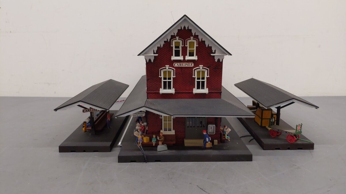 MTH 30-90094 O Dark Red Stone Passenger Station w/Dual Platforms-Custom