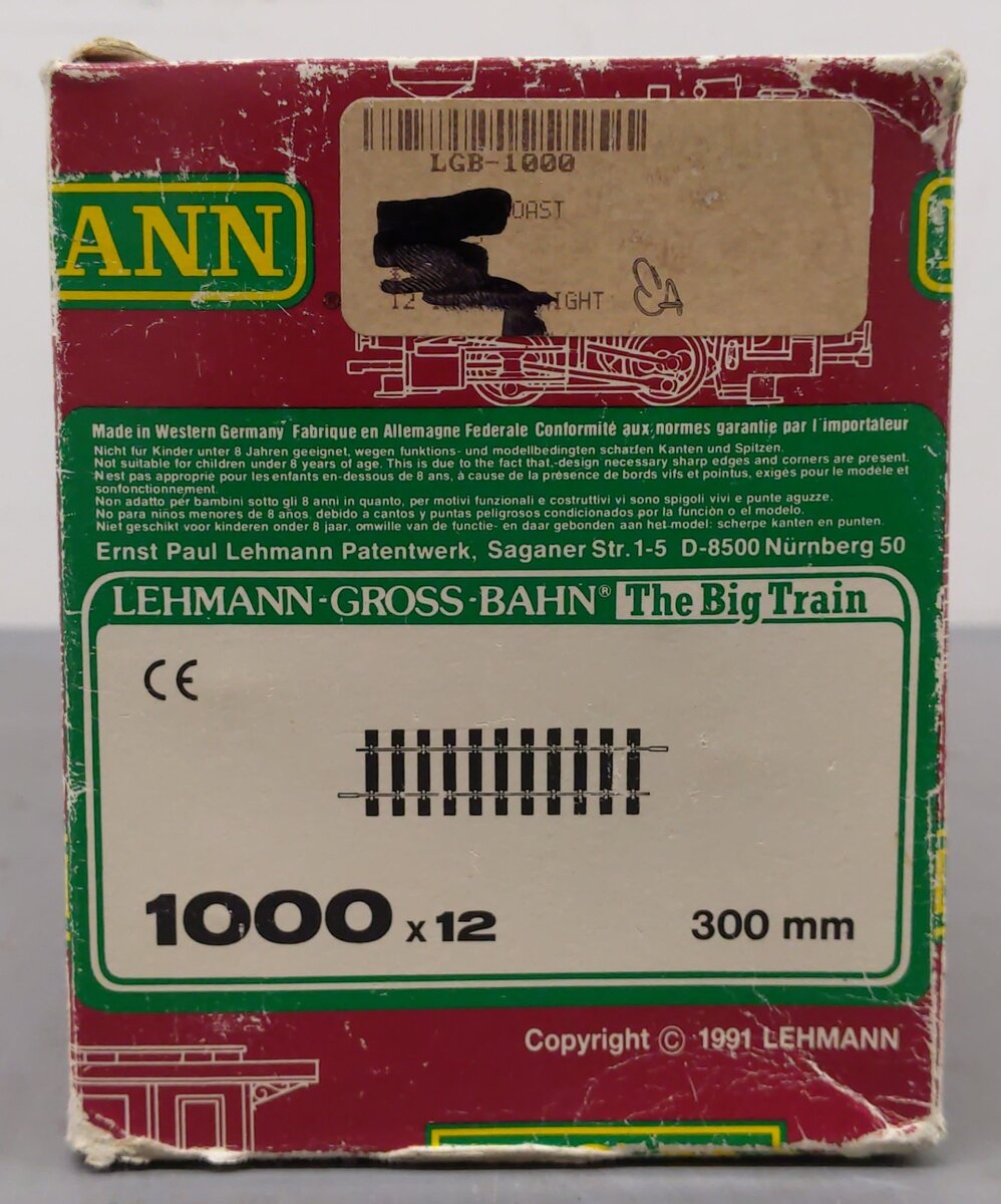 LGB 10000 G Scale 12 Inch Brass Rail Straight Track Sections (Box of 12)/Box