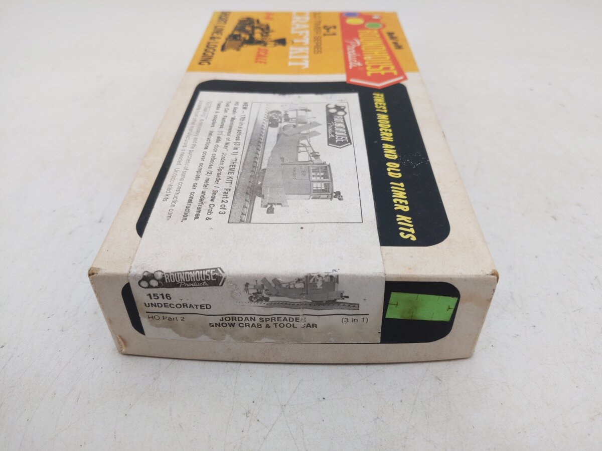 Roundhouse 1516 HO Scale Undecorated Jordan Spreader Snow Crab & Tool Car Kit EX/Box