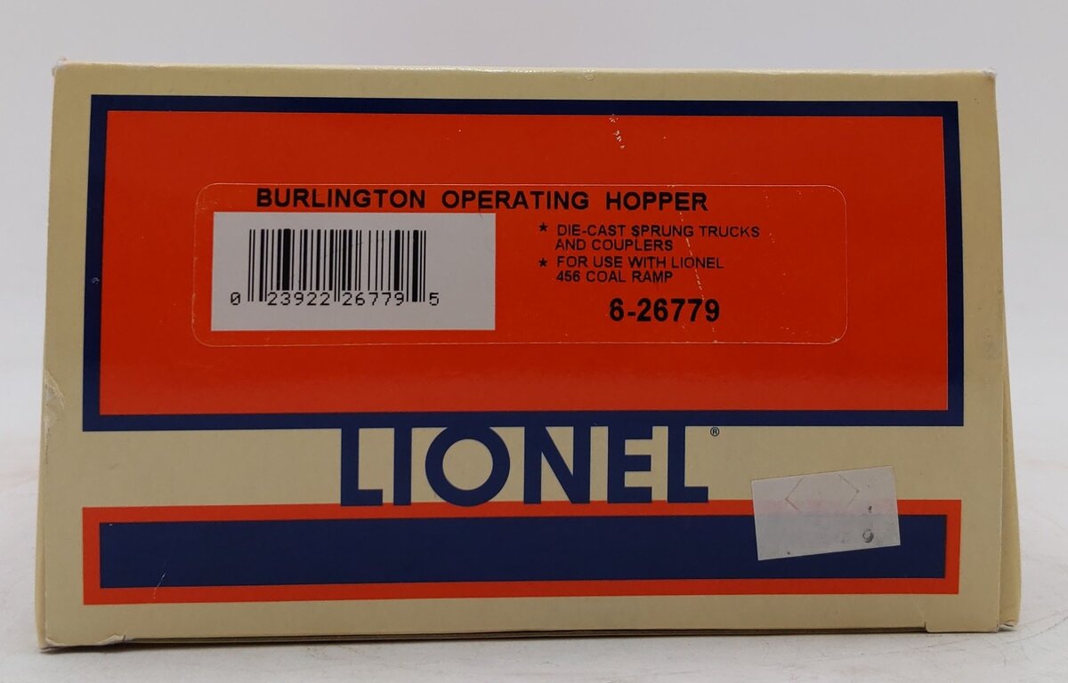 Lionel 6-26779 O Gauge Burlington Operating Hopper #189312 w/ Coal Load LN/Box
