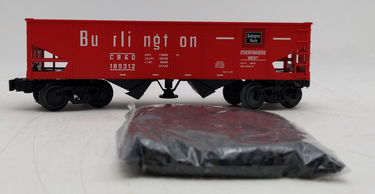 Lionel 6-26779 O Gauge Burlington Operating Hopper #189312 w/ Coal Load LN/Box