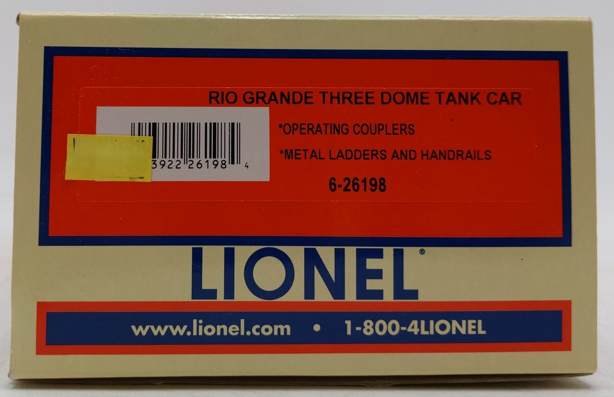 Lionel 6-26198 Rio Grande 3-Dome Tank Car LN/Box