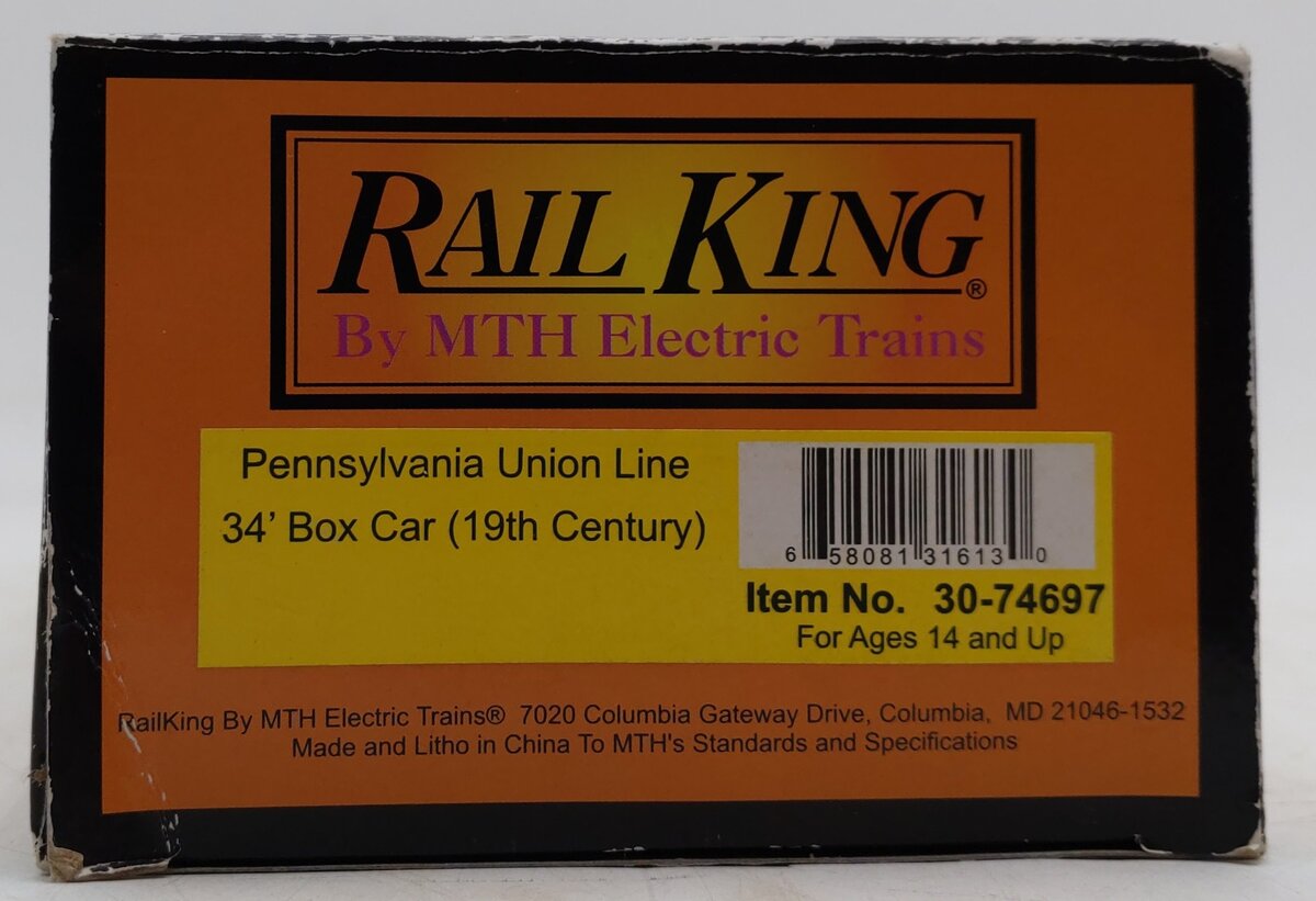 MTH 30-74697 O Pennsylvania Union Line 19th Century 34’ Boxcar LN/Box